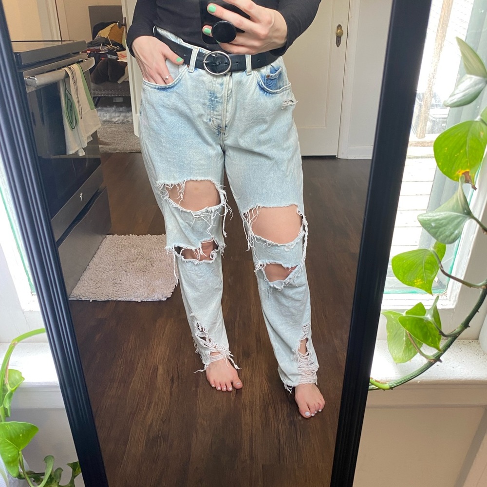 H&M destroyed light-wash boyfriend jeans